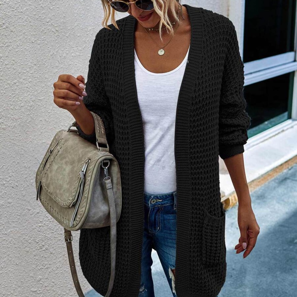 Beige Cream Cozy chunky knit open front cardigan - Picture 7 of 11